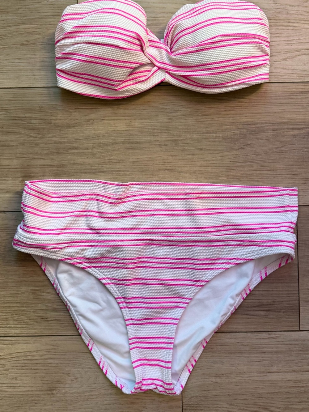 Victoria’s Secret Pink & White Textured Stripe Bandeau Bikini